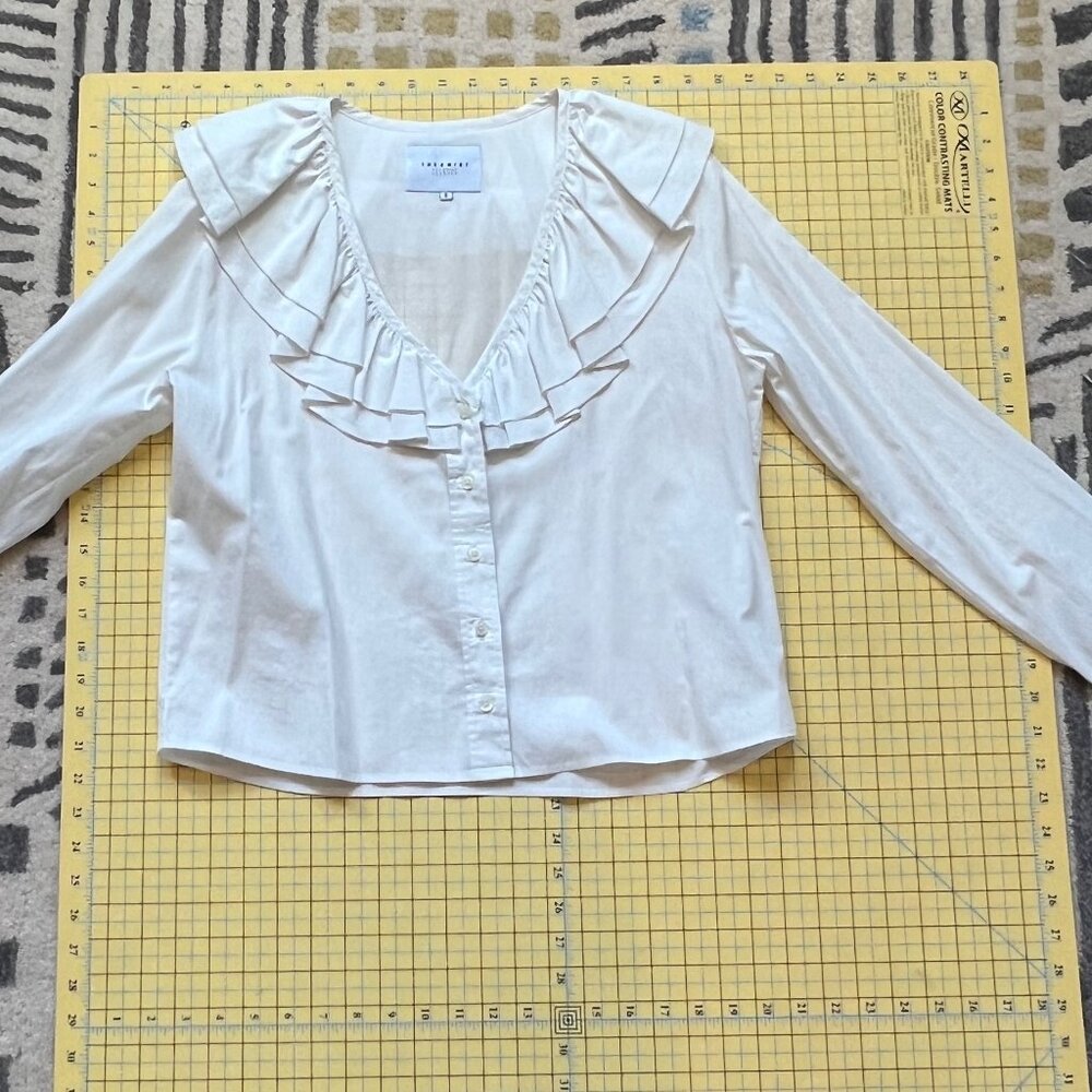 The Shirt Amalia ruffle neck white ruffle button up sz S - Picture 8 of 14